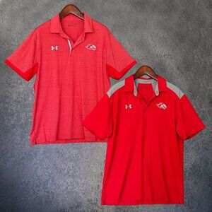 Two (2) Under Armour Heatgear Polo Shirts, Men's XL Loose Fit, Wolves Embroidery